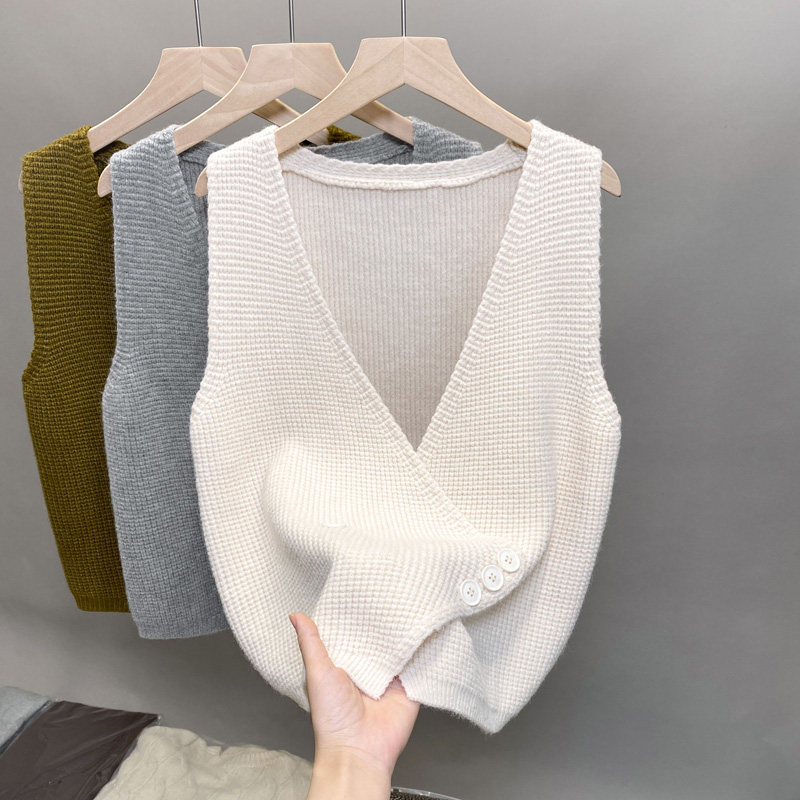 2025韩版时尚设计款针织马甲女百搭无袖毛衣坎肩宽松减龄背心马夹,女装/女士精品,马夹,淘宝优惠券,粉丝福利购,淘宝优惠卷
