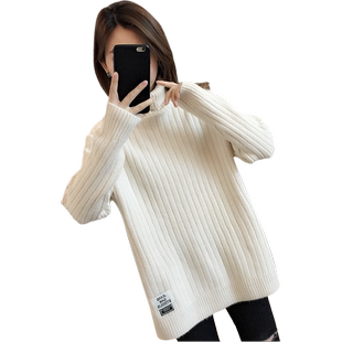 2025秋冬新款百搭高领毛衣女套头加厚保暖软糯系内搭中长款针织衫