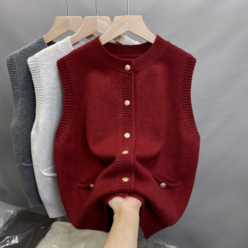 纤芙莉单排扣韩版针织马甲背心女