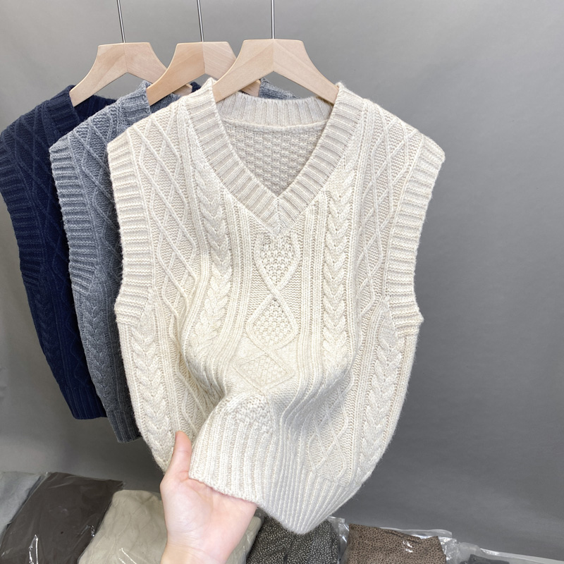 V领套头针织马甲背心女
