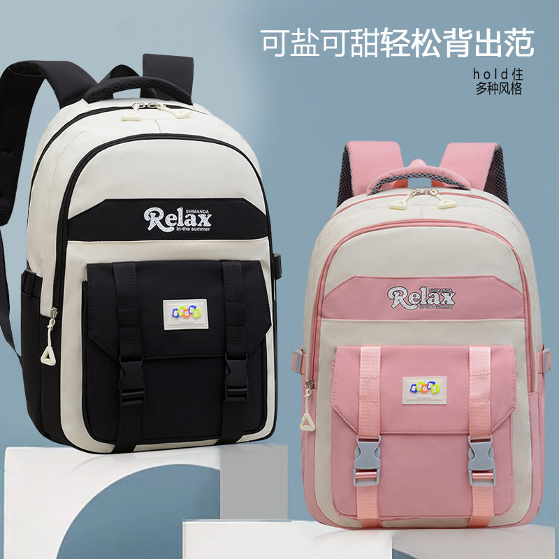 校园书包女韩版森系小清新初中生上课背包纯色简约多层电脑双肩包