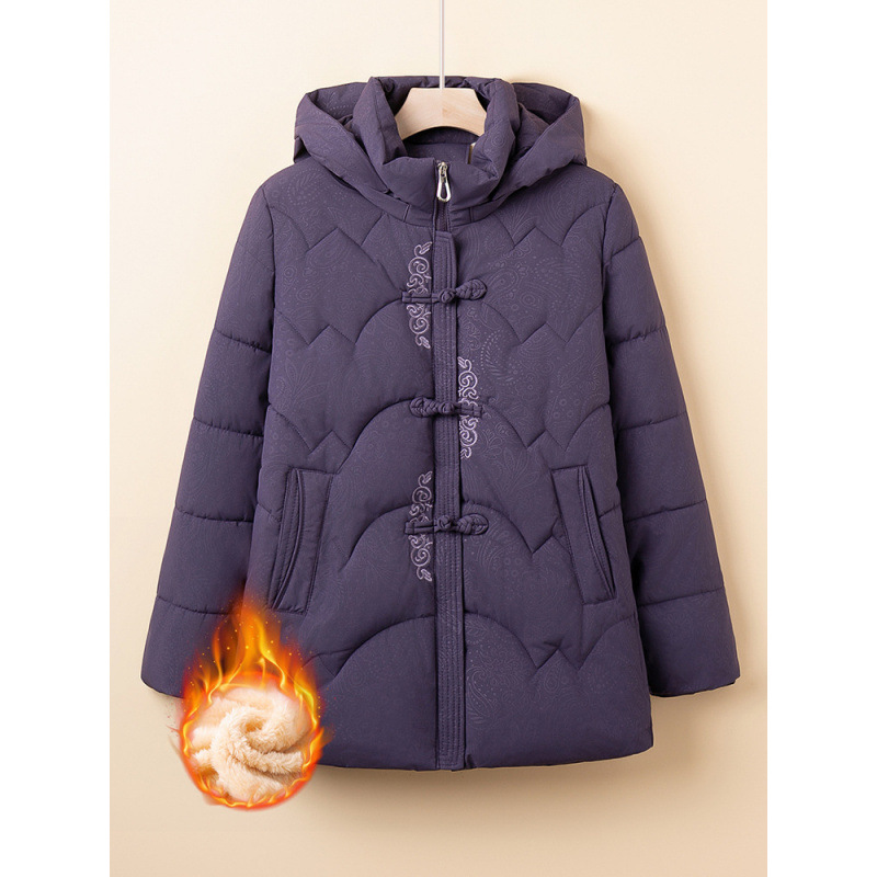 奶奶冬装羽绒棉服中老年人连帽加厚棉袄外套妈妈时尚保暖棉衣新款