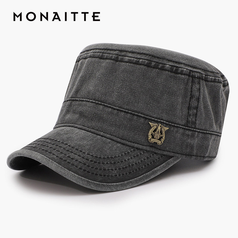 蒙奈特帽子男秋冬新款鸭舌帽防晒遮阳大头牛仔做旧四季平顶帽女潮