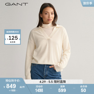 GANT甘特2023秋冬新款 女士纯色V领毛针织衫 4802141