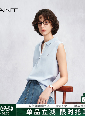 【出色POLO】GANT/甘特26春夏女士珠地棉修身蓝色背心无袖polo衫