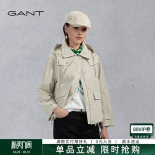 GANT/甘特春季新款女装运动休闲工装外套纯色百搭宽松连帽夹克衫