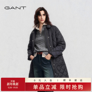 棉服复古翻领绗缝直筒外套 女士轻薄中长款 GANT 甘特2025秋冬新款