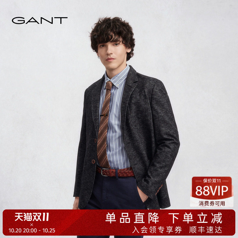 GANT/甘特秋冬新款男士平驳领羊毛混纺通勤复古美式休闲西服外套