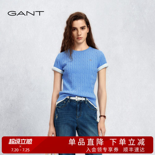 GANT/甘特女士圆领绞花短袖针织