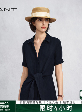 【源野裙】GANT/甘特26春夏女新款纯亚麻连衣裙优雅绝美掐腰裙