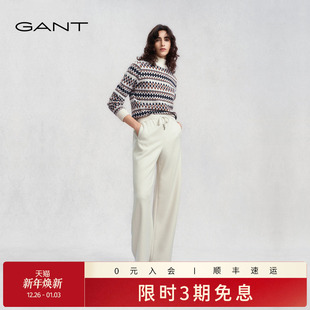 松紧腰抽绳绒面复古老钱风阔腿休闲裤 GANT 甘特25秋冬女运动长裤