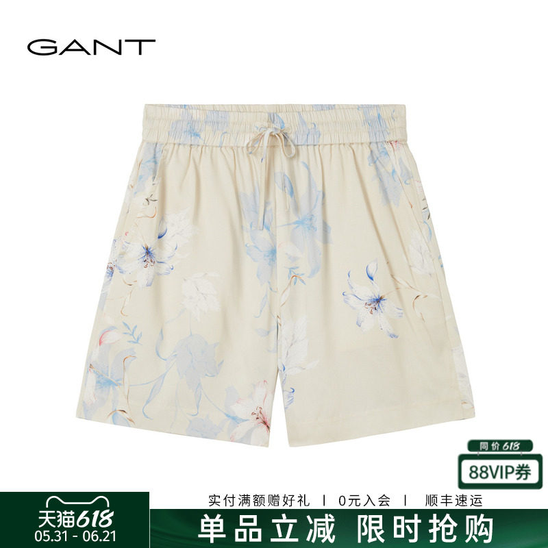 GANT/甘特春夏新款女士松紧腰头清爽气质印花甜美宽松休闲短裤