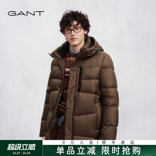 GANT 男士 外套纯色简约抽绳连帽休闲中长款 白鸭绒羽绒服 甘特冬季
