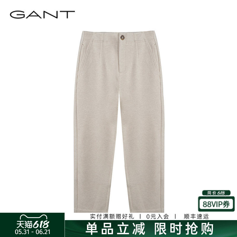 GANT/甘特秋冬新款女士加绒毛呢厚裤子纯色简约通勤直筒休闲长裤