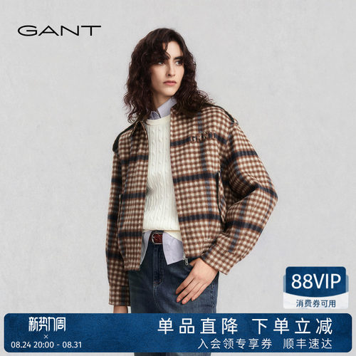 GANT/甘特女复古格纹羊毛呢大衣