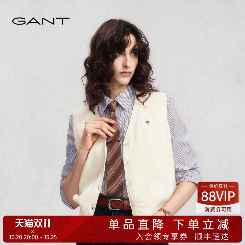 GANT/甘特春秋新款女士外穿毛衣坎肩马甲美式休闲V领针织背心开衫