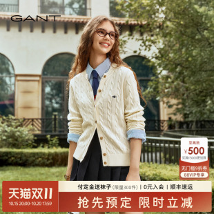 女纯棉圆领毛衣绞花针织开衫 甘特25秋冬新款 GANT 外套 绞绞者
