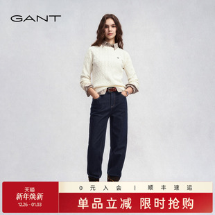 甘特25秋冬女士锥形显瘦复古休闲加厚烟管裤 GANT 磨毛牛仔裤