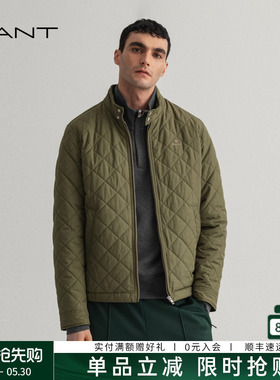 GANT/甘特秋冬新款男士复古军绿色保暖立领绗缝短款休闲棉服外套