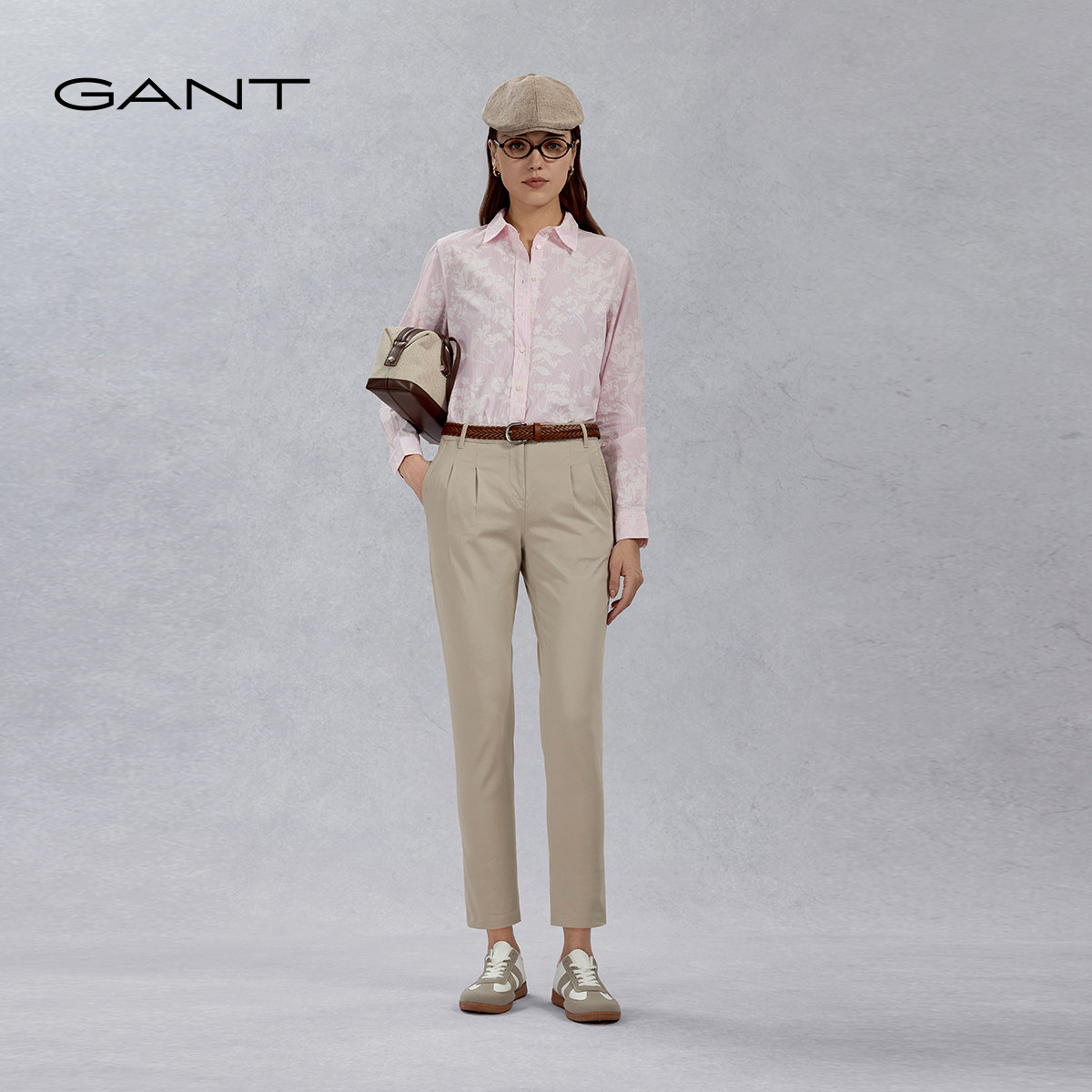 GANT/甘特春夏季新款女士棉质纯色百搭长裤职场锥形美式休闲裤子