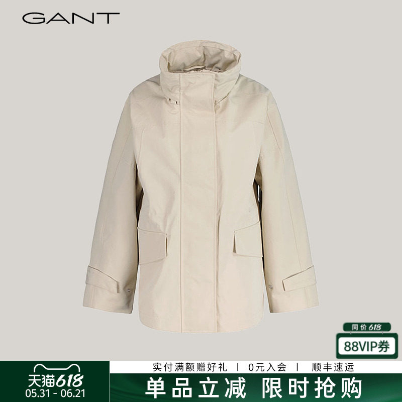 GANT/甘特春季新款女士时尚立领隐藏帽设计感短款简约夹克外套