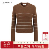 甘特秋季 女士纯绵羊毛条纹圆领毛衣修身 内搭休闲长袖 GANT 针织衫