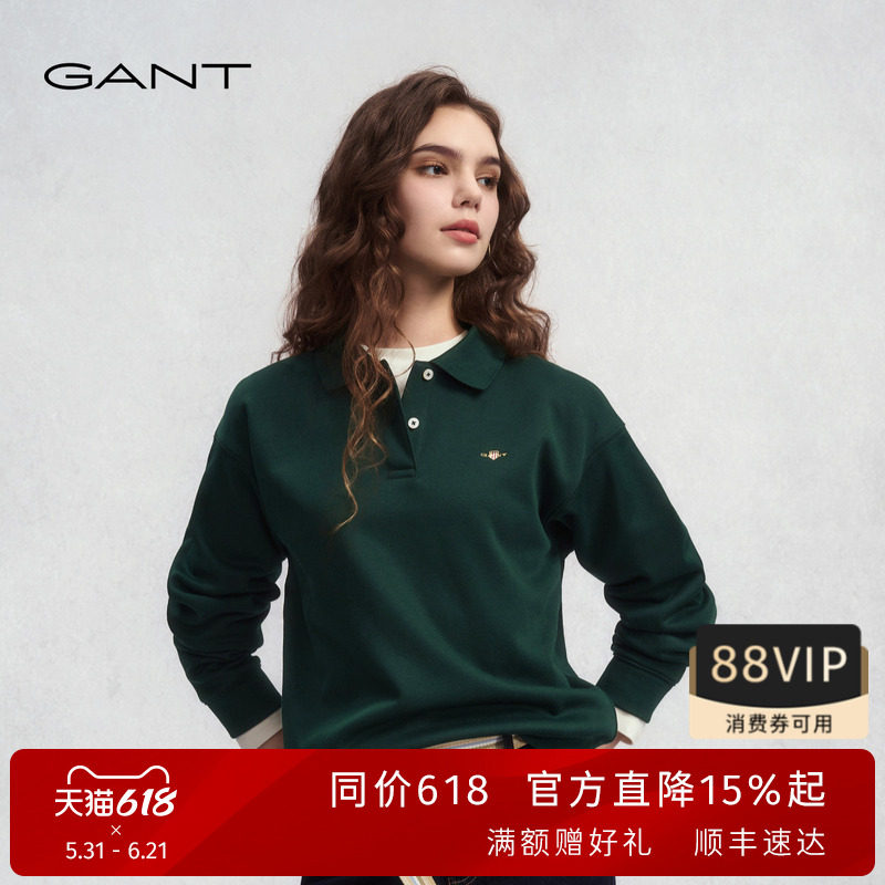 GANT/甘特秋冬新款女士加绒翻领套头上衣学院风休闲百搭运动卫衣