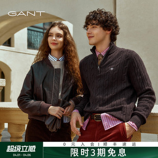 GANT 新款 女士复古深棕色棒球领短款 皮衣夹克外套 甘特2025秋冬季