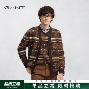 针织开衫 GANT 费尔岛长袖 绵羊毛V领休闲针织开衫 甘特秋冬新款 男士