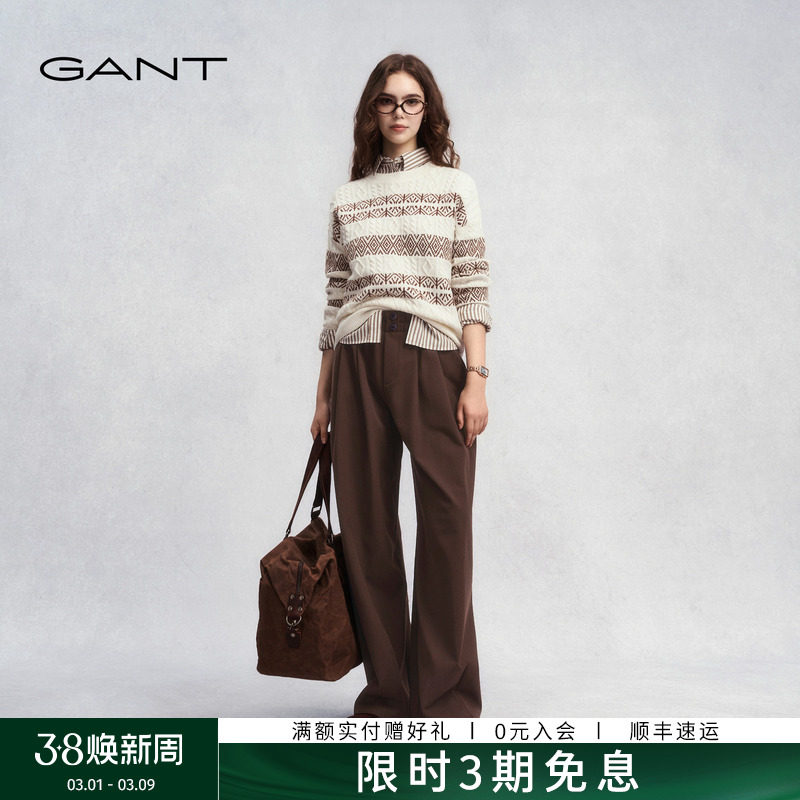 GANT/甘特秋冬新款女士松紧腰阔腿休闲裤经典复古老钱风通勤裤子 - GANT官方旗舰店出品