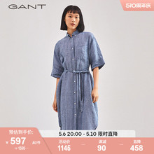 连衣裙 女士复古亚麻翻领休闲短袖 4503178 新款 GANT甘特夏季