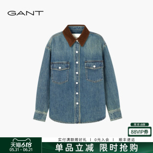 GANT/甘特秋冬季新款女士纯棉休闲撞色领老钱巴恩风牛仔夹克外套