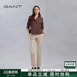 GANT/甘特春季新款女士棉质微弹纯色简约通勤百搭美式休闲裤子