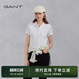 女士简约纯色吸汗柔软全棉短袖 甘特夏季 100%棉 POLO衫 GANT