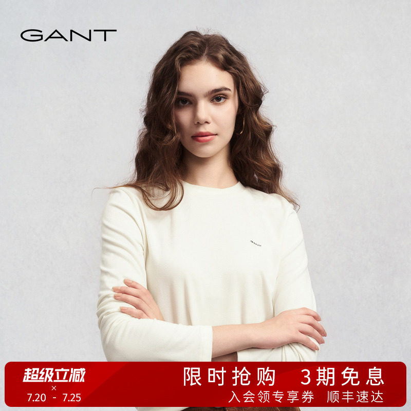 GANT/甘特秋冬季新款女装软糯高弹气质内搭打底衫圆领百搭长袖T恤 - 实物图