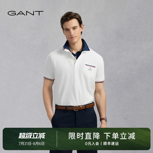 甘特夏男士 撞色条纹珠地网眼翻领美式 GANT 休闲时尚 短袖 T恤POLO衫