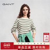 甘特2025秋冬新款 女装 纯棉圆领撞色横条纹休闲风长袖 GANT 针织衫