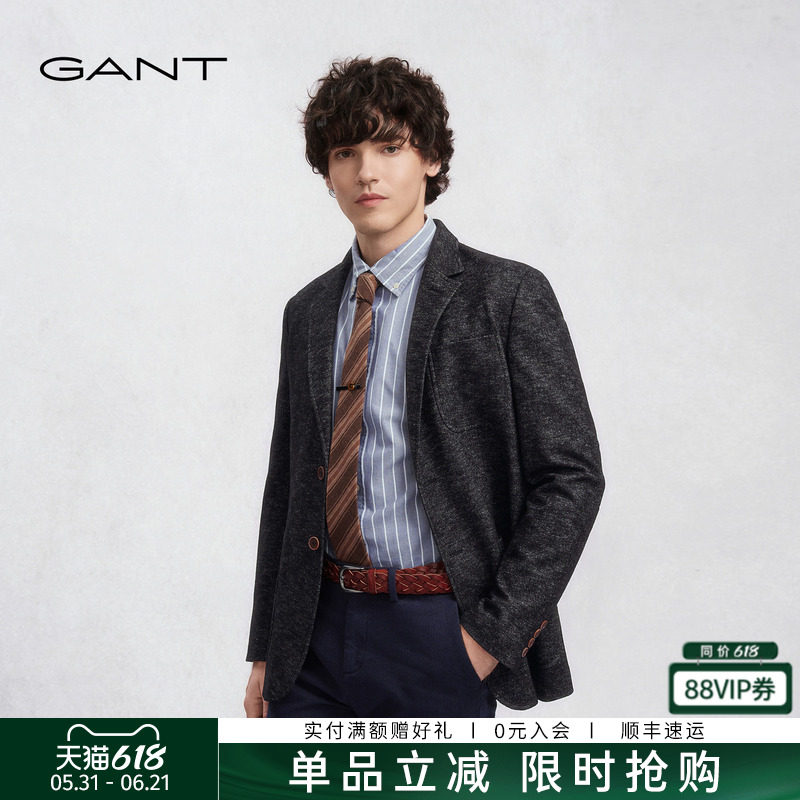 GANT/甘特秋冬新款男士平驳领羊毛混纺通勤复古美式休闲西服外套