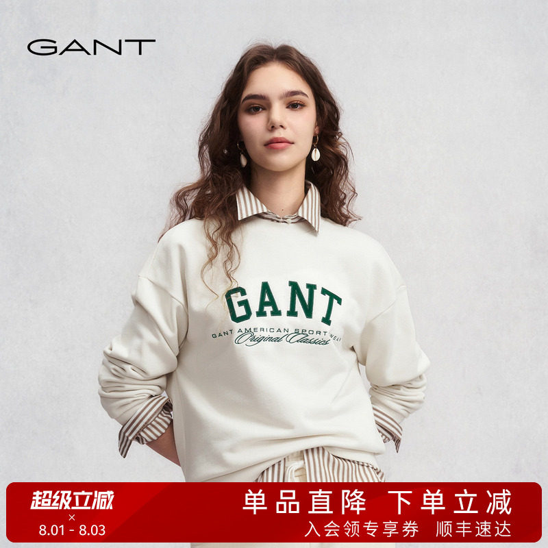 GANT/甘特春秋新款女士休闲圆领复古学院风字母刺绣舒适套头卫衣