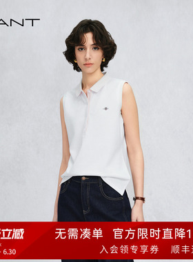 【出色POLO】GANT/甘特26春夏女士珠地棉修身白色背心无袖polo衫