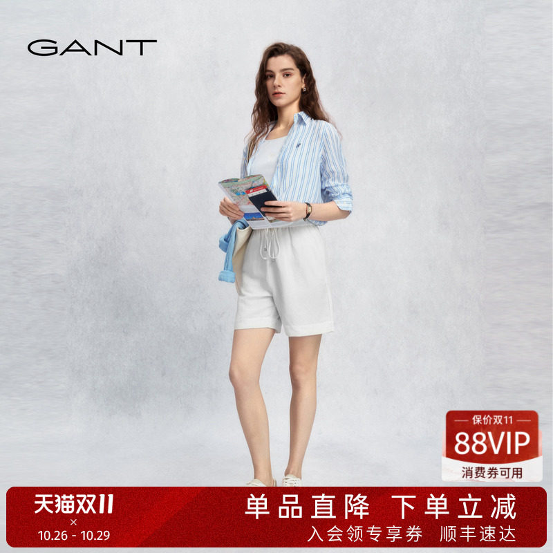 GANT/甘特26新款女士亚麻简约纯色直筒宽松显瘦薄款休闲短裤