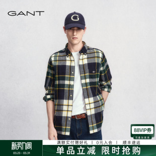 男装 甘特秋冬新款 GANT 学院风上衣纯棉格纹休闲衬衣 磨毛衬衫