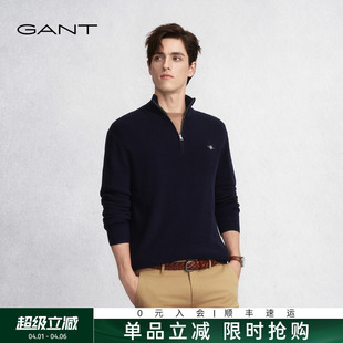 男羊毛长袖 GANT 甘特秋冬季 新款 半拉链毛衣半高领百搭上衣 针织衫