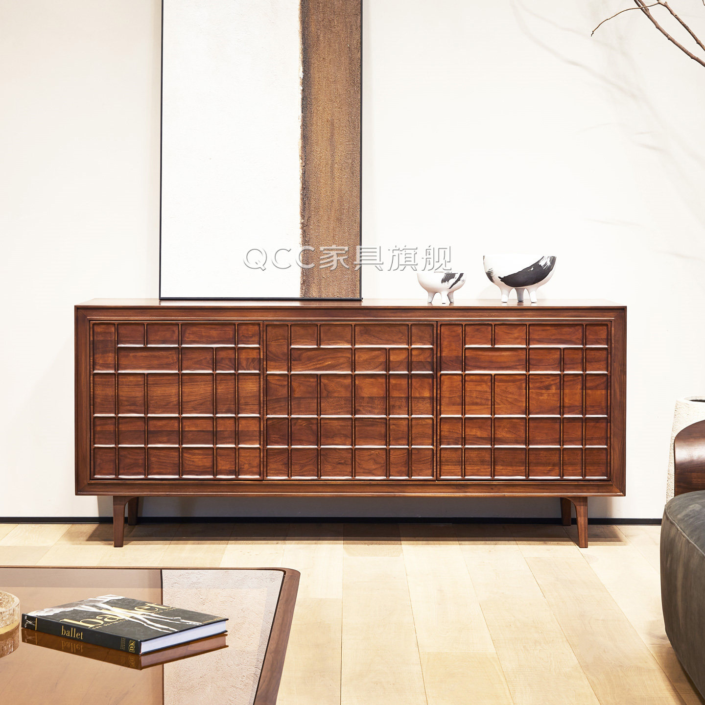 北美黑胡桃木餐边柜意大利设计师款大储物收纳柜中古风高级感卧室