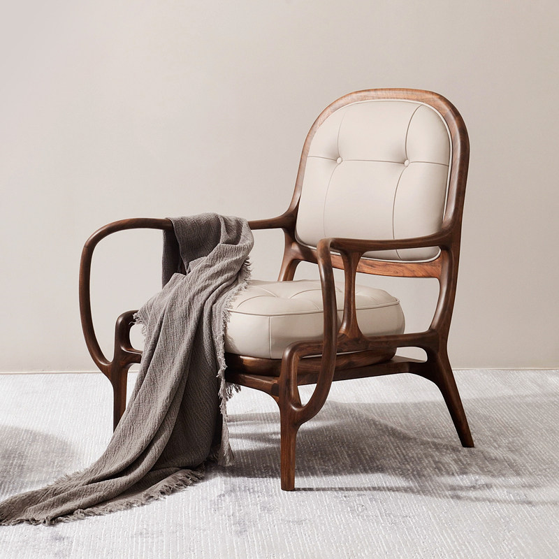 设计师款沙发椅北美黑胡桃木休闲椅意式ceccotti大王椅芙蓉真皮椅