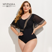 MANBASHA蔓芭莎性感连体加肥加大码 游泳衣黑色中老年保守三角泳装