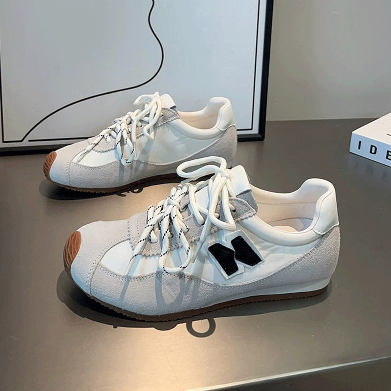 34号磨砂牛皮德训鞋拼色复古阿甘鞋2026春季新款时尚真皮透气运动