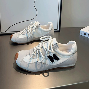 34号磨砂牛皮德训鞋拼色复古阿甘鞋2026春季新款时尚真皮透气运动