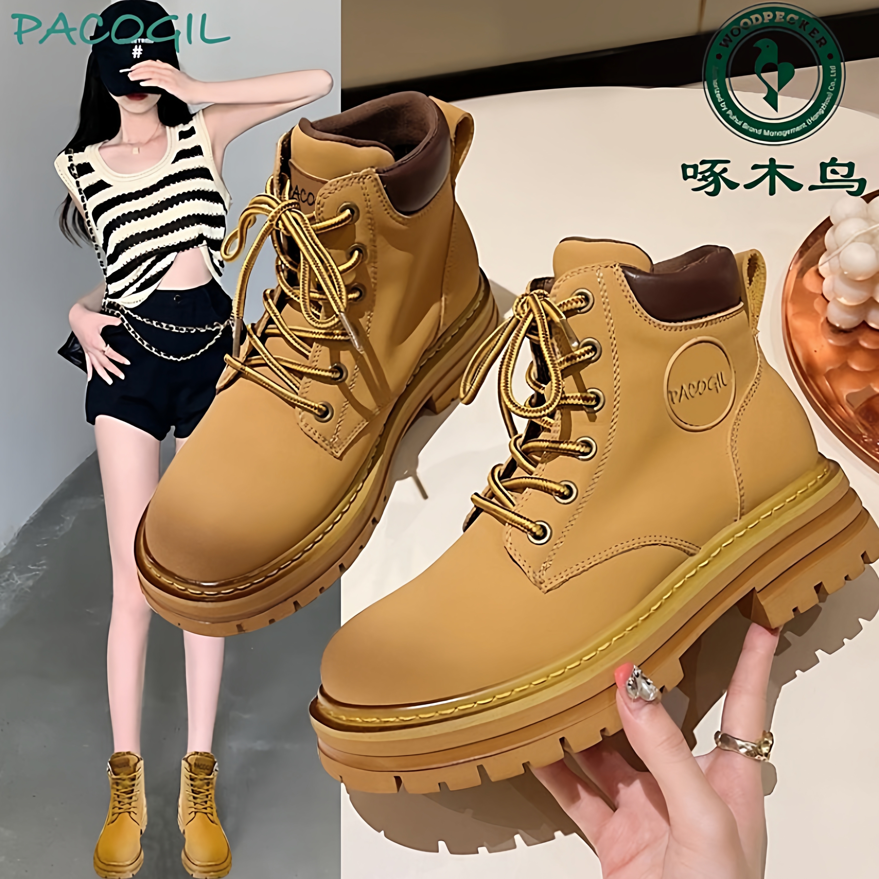 啄木鸟厚底马丁靴英伦机车短靴子