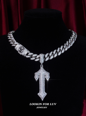 LFL欧美嘻哈饰品 Central cee同款字母T TRAPSTAR十字架吊坠项链